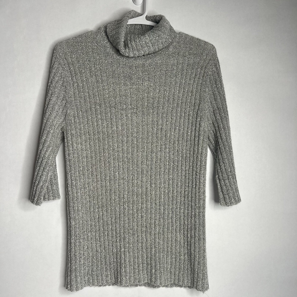 Kathie Lee Collection Womens Turtleneck Sweater M‎ Gray Short Sleeve Office